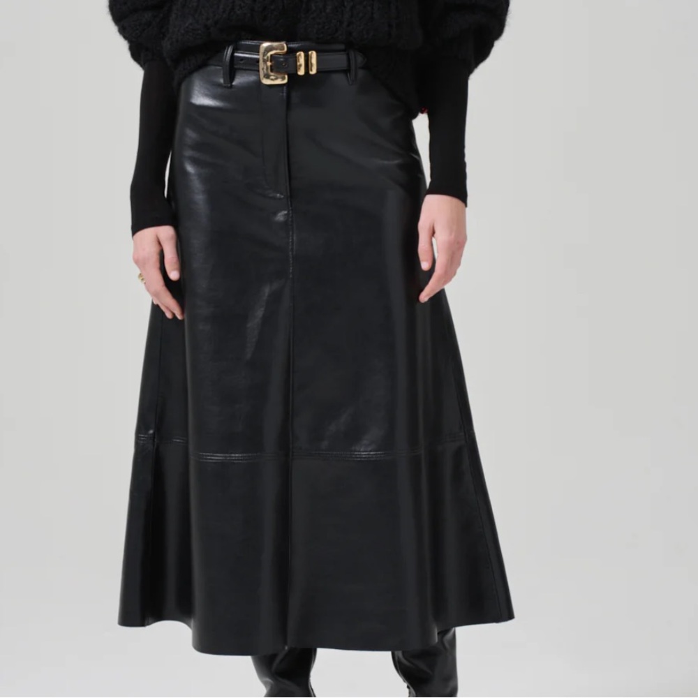 RARE 1970s true vintage miss astor slanted LEATHER SKIRT size xs
